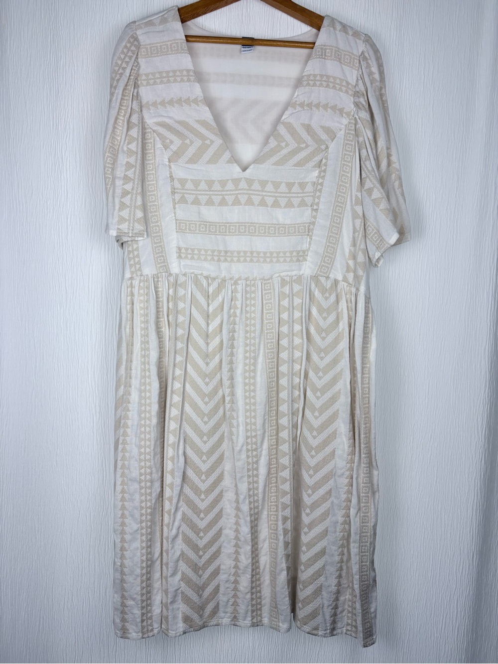 Old Navy Cotton Casual Dress, Embroidered Geometric, Size Large Tall